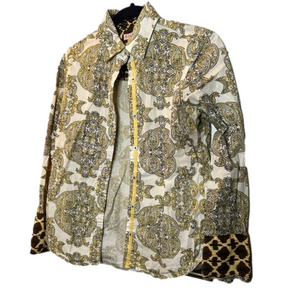 Tissue button down mixed prints paisley top